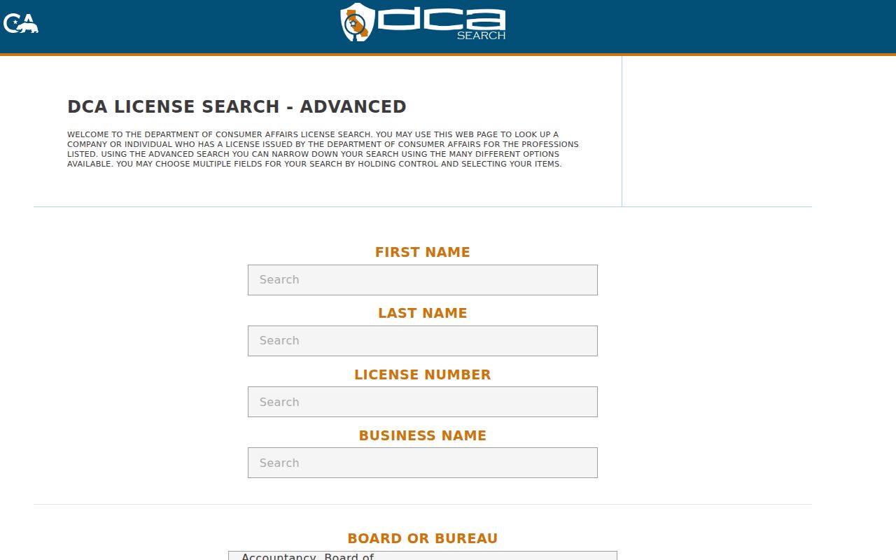 Alameda County people search California DCA license lookup