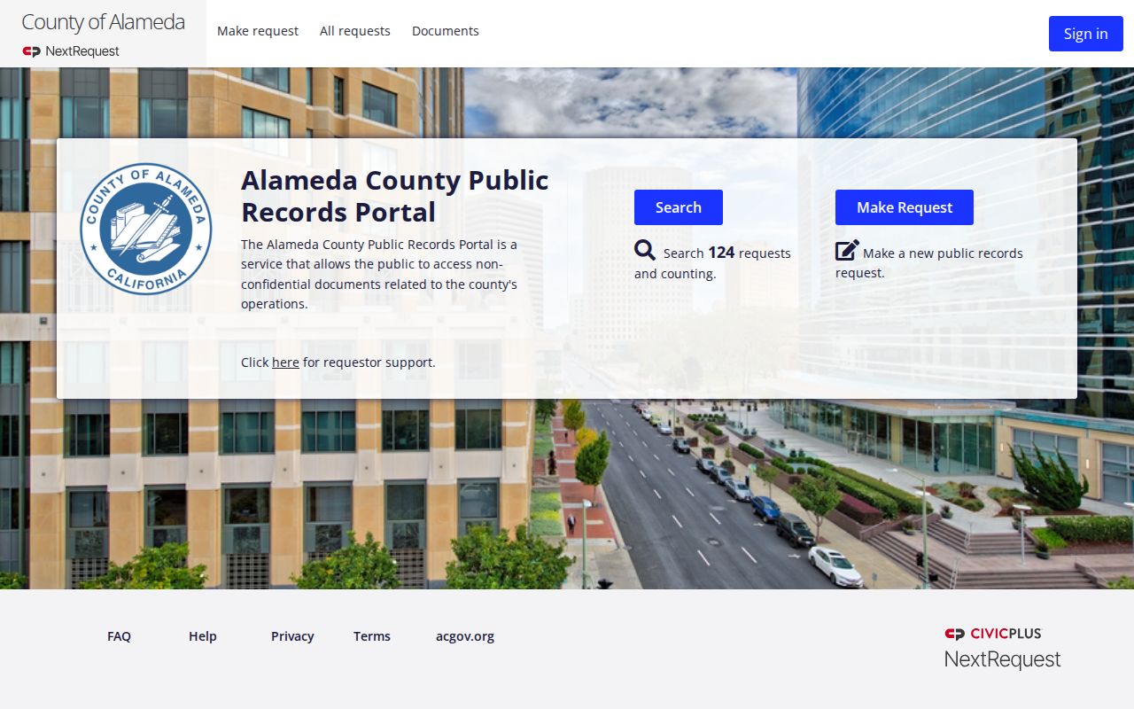 Alameda County public records NextRequest portal